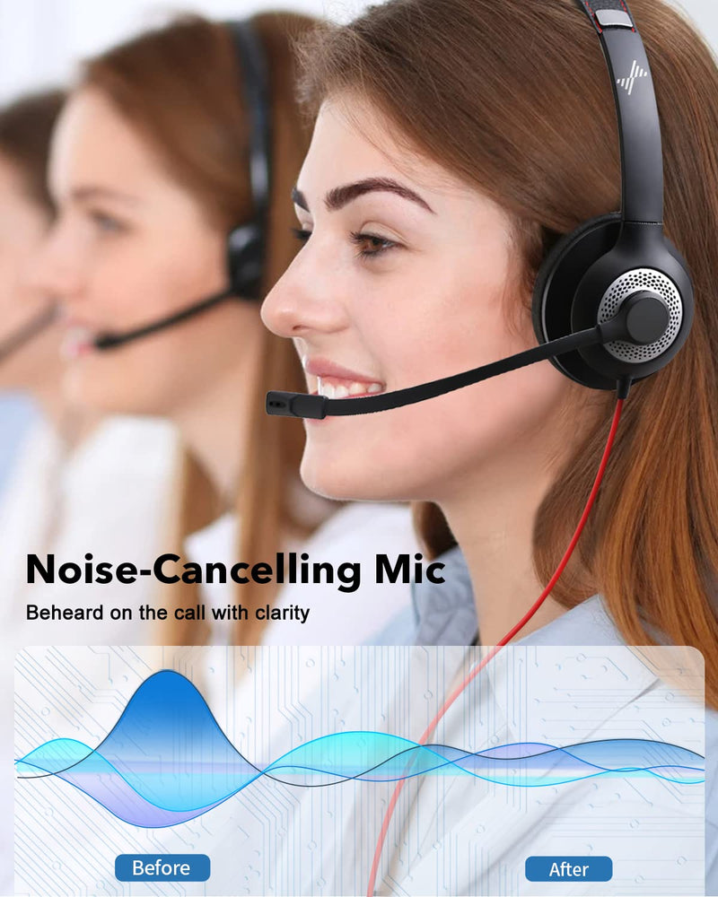 [AUSTRALIA] - JIAMQISHI USB Headset with Microphone for PC, On-Ear Computer Laptop Headphones with Noise Cancelling Microphone in-line Control for Home Office Online Class Skype Zoom (USB+3.5mm, Black) USB+3.5mm 