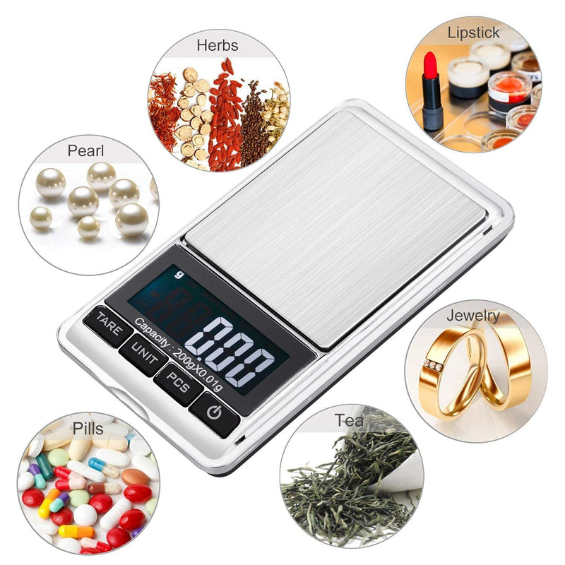 Portable Pocket Scale Jewelry Scale Mini Diamond Gold Coin Small Items Weight Gram Weigh Pocket Tool LCD Display Steel Body 300g X 0.1g - Sliver