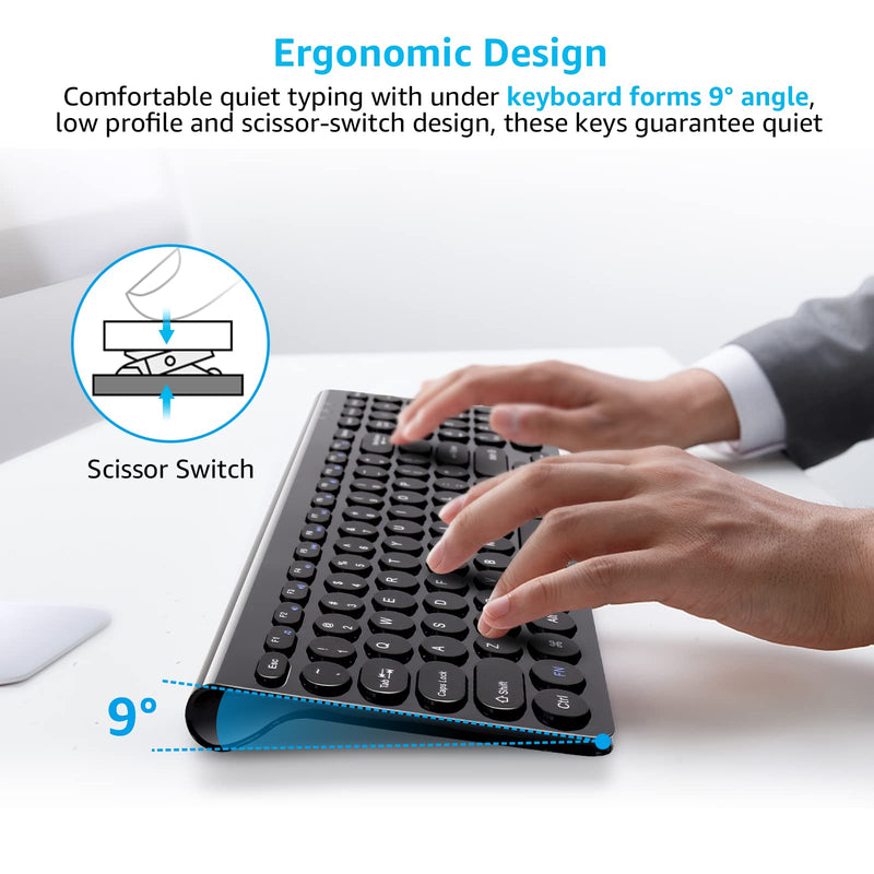 LeadsaiL Wireless Keyboard and Mouse Combo, 2.4G Cordless Mouse and Keyboard Set with Numeric Keypad, Ultra-Slim, Compact, Quiet, for Windows, Mac, Computer, Desktop, PC, Notebook, Laptop Black-Retro Key Cap