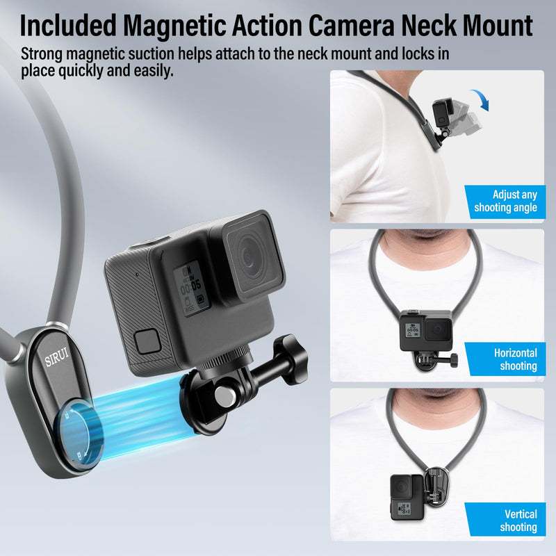 Sirui Magnetic Neck Mount for Phones, Neck Mount Holder POV Hand Free Necklace Mounting Vlog Acessories for iPhone, Android Phones and GoPro Hero 12 11 10 MAX, DJI, Insta360 Action Camera