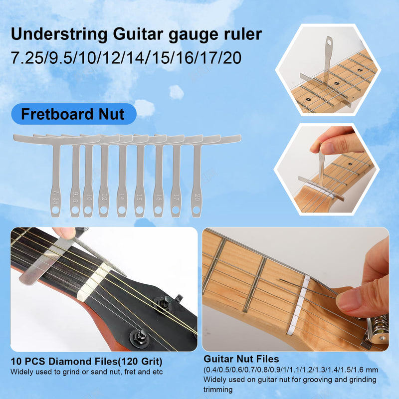 72 PCS Guitar Tool Kit for Set Up, Intonation Adjustment and Repair, Maintenance Kit for Bass Banjo and Ukulele, Accessories for Guitar Enthusiast Black