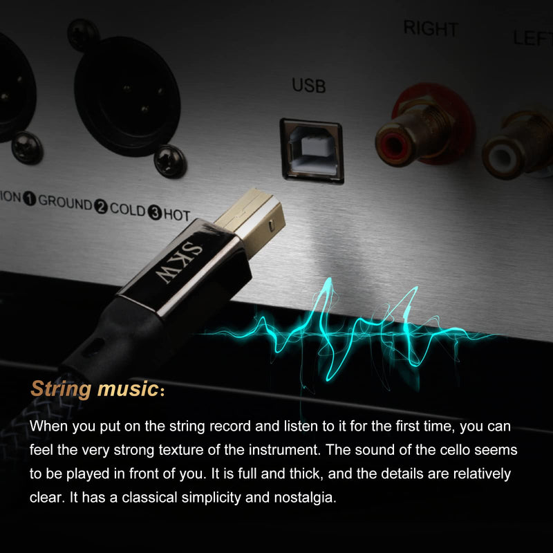 SKW Audiophile USB A to USB B DAC Cable 6.5ft/2m, Digital Audio USB 2.0 | Ultra-high Purity Copper, Printer Cable, Double-shielded, Gold-plated Contacts, Braided Nylon Jacket, PC to DAC, Sound Card 6.5 ft (2 m)