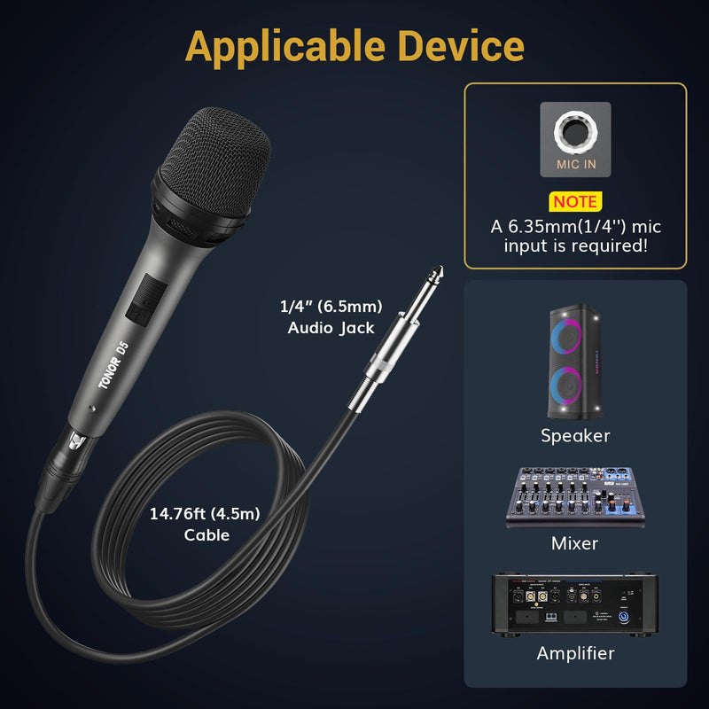 TONOR Professional Vocal Microphone for Singing, Dynamic Handheld Wired Karaoke Mic, Cardioid Studio Microfono with 4.5M XLR to 1/4" Cable, for Speakers/Mixer Machine/Amp/Speech/Karaoke and Outdoors