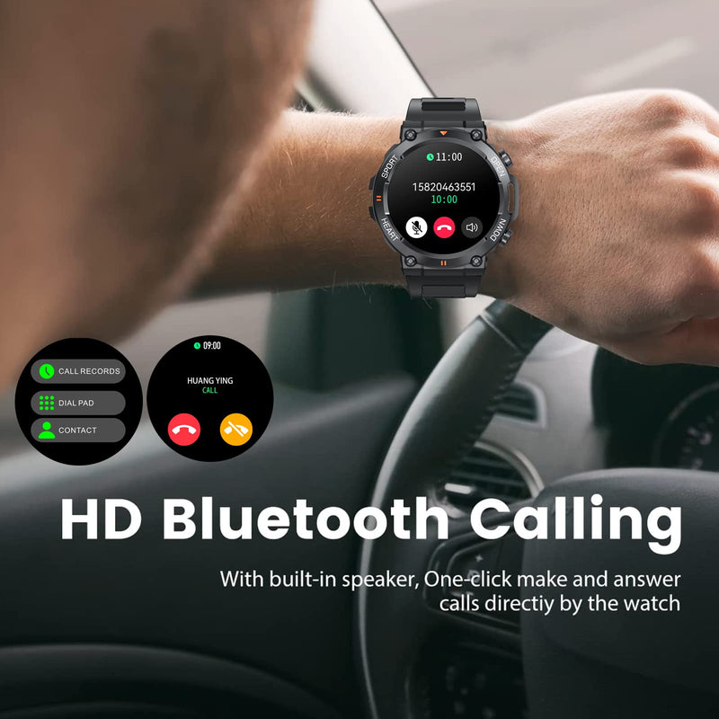 1.39" IPS Screen Smart Watches for Men Rugged Tactical Fitness Tracker with Call (Answer+Dial) Heart Rate SpO2 Sleep Monitor 120+ Sport Modes Waterproof Sport Smartwatch for Android iOS Black