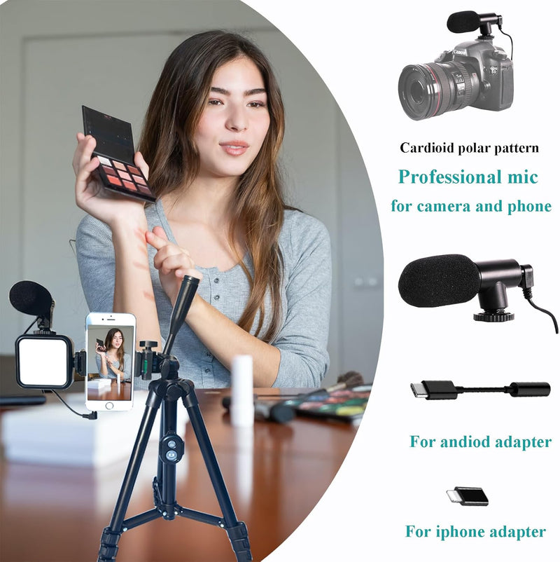 [AUSTRALIA] - Smartphone Video Kit, Vlogging Kit, Youtuber Kit, with Microphone Light Tripod 50" Extendable Phone Clip Remote Control Compatible with iPhone/Smartphone/Cameras 