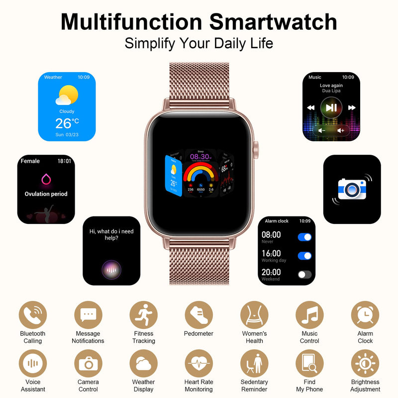 Smart Watch for Women (Answer/Make Call), 1.85" HD Touch Screen Fitness Tracker with 4 Bands, 120+ Sports Modes, IP68 Waterproof, Heart Rate & Sleep Monitor, Gift Smartwatch for Android/iOS, 300mAH