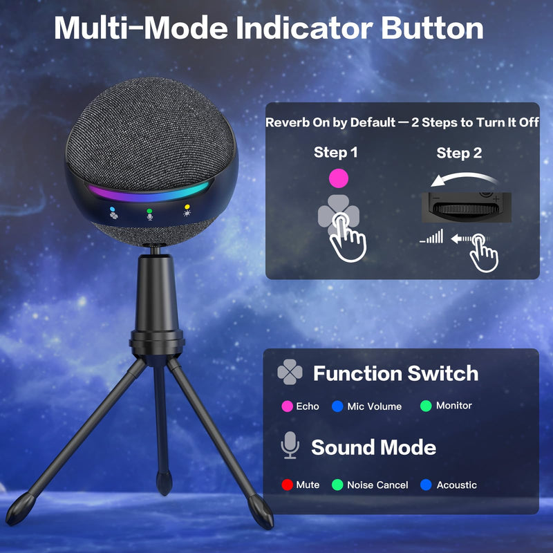 [AUSTRALIA] - ZealSound RGB USB Microphone for iPhone/PC,Mic for Phone,ASMR,Gaming,Noise Cancel Microphones with Touch Mute/Echo/Volume Gain,Real Time Monitor,Podcast,Zoom YouTube Discord Twitch Video 