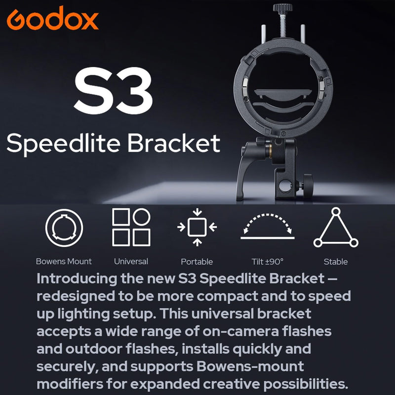 [AUSTRALIA] - Godox S3 Speedlite Bracket (𝐒𝟐 𝐔𝐩𝐠𝐫𝐚𝐝𝐞𝐝 ) for Godox V1 AD200Pro AD200ProII AD300Pro AD400Pro AD100Pro V860III /TT685III /TT600 /TT350, Flash Bracket for Softbox Snoot , Bowens Mount Holder 