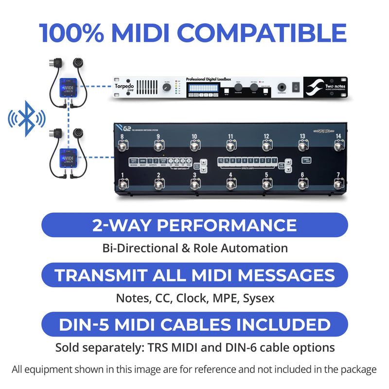 CME WIDI Jack + DIN-5 MIDI Cable Pack - Bluetooth MIDI Interface with 5-PIN DIN MIDI cables Included - Works with all DIN-5 MIDI devices - Wireless MIDI for Synth Keytar Pedalboard Keyboard
