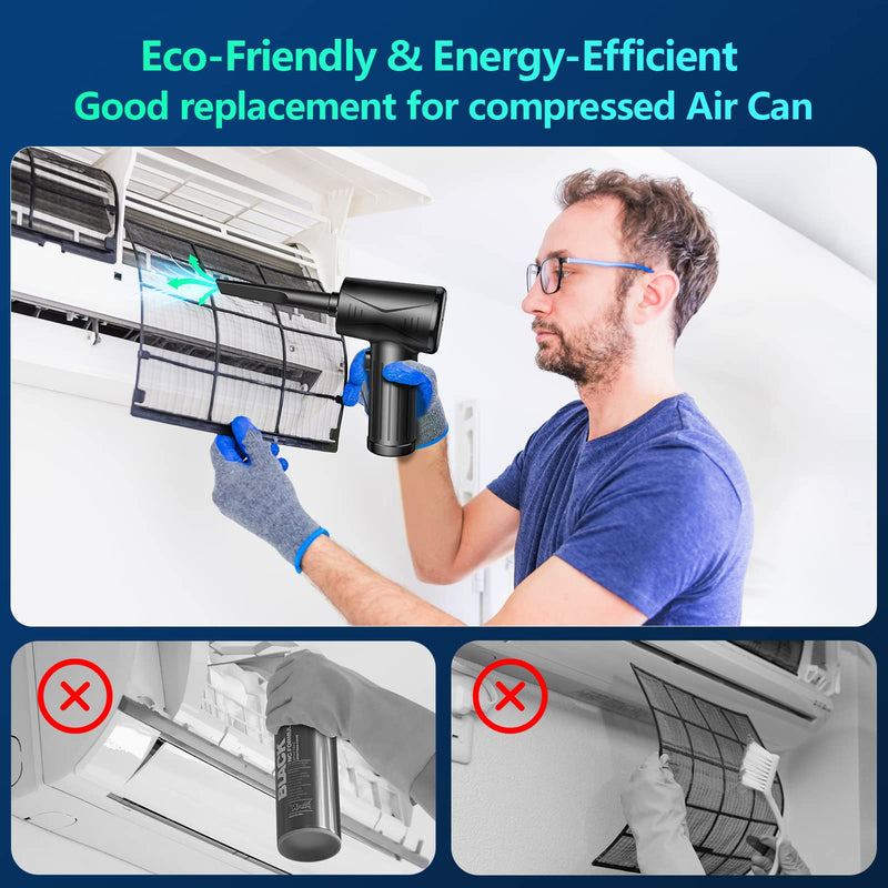 Compressed-air-duster-Keyboard-cleaner-200000 RPM Electric air dusters-Replace air can-no Canned air Duster-pc Cleaning-air Blower-Cordless air Duster for Computers-Compressed air 7600mAh Black