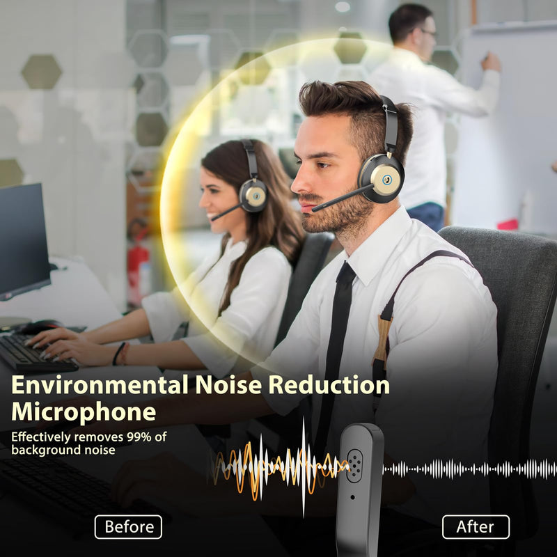 [AUSTRALIA] - Bluetooth Headset, V5.3 Wireless Headset with Mic for Work, 45Hrs Computer Headset with Microphone, Noise Cancelling Mic, Charging Base, USB Dongle & Mute Button for PC, Skype, Zoom 