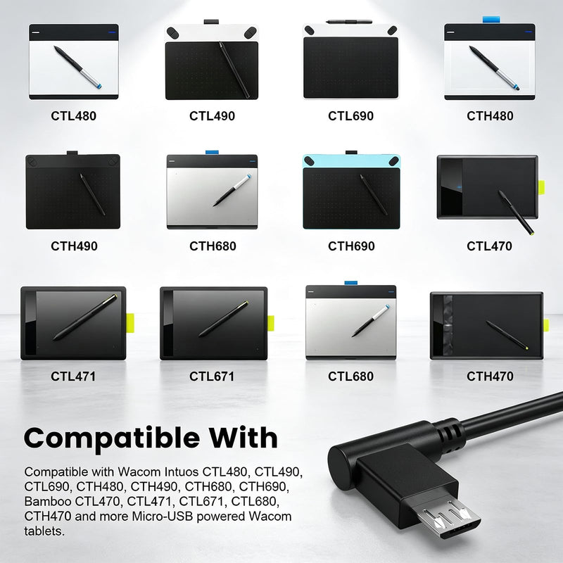 Micro USB to USB-C Replacement Data Sync & Fast Charging Cord Compatible with Wacom Intuos CTL480 CTL490 CTL690 CTH480 CTH680 CTH690, Bamboo CTL470 CTL471 CTL671 CTL680 CTH470 Drawing Tablet 6FT Black