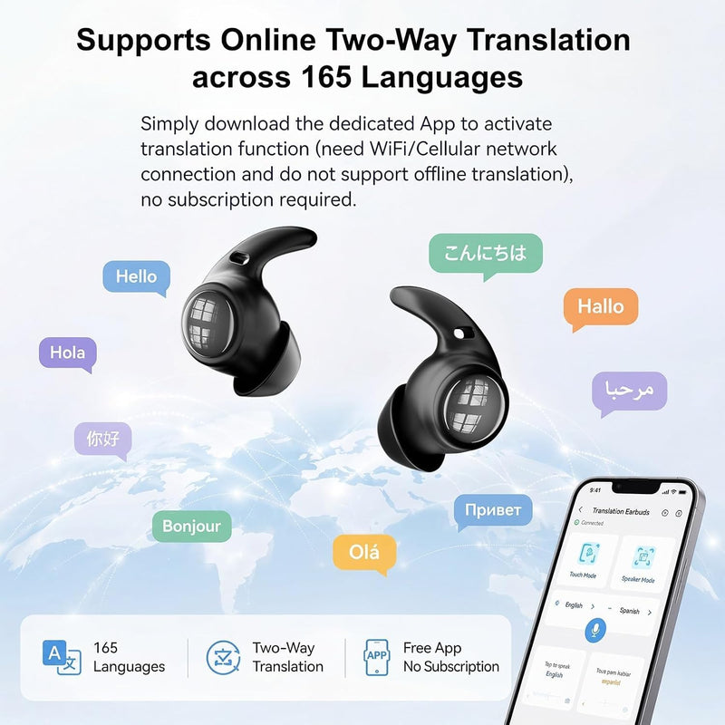 NE76 Sleep Earbuds Bluetooth 5.4 in Ear, AI Translation Headphones Real Time 150 Languages, Waterproof Mini Sleep Headphones Small Design for Side Sleepers for Travel Education Business Meeting Beige