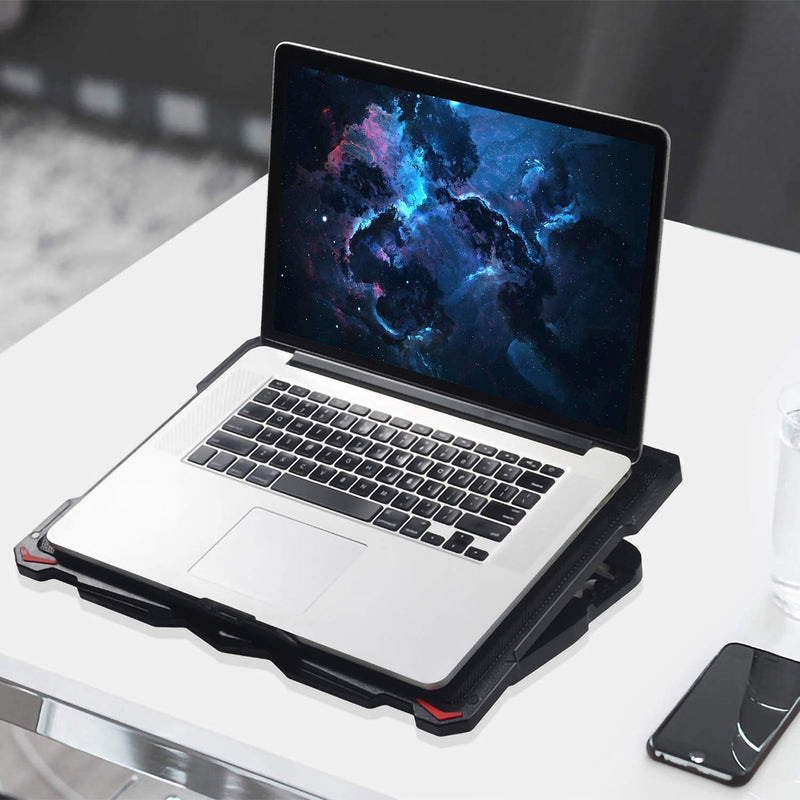 AICHESON S035 5 Fans Blue Light Laptop Cooling Pad and 2 Pack Type A Male to Type A Male Cable Combination Set
