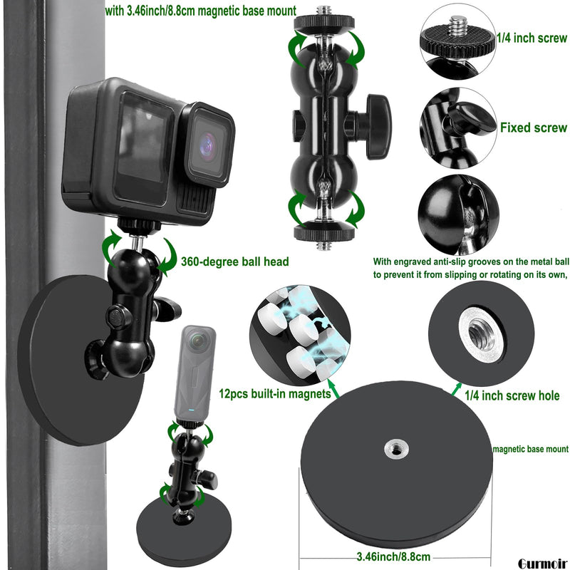 [AUSTRALIA] - Gurmoir Action Camera Motorcycle Mount Kit with Magnetic Base for Gopro Hero 13 12 11 10 9 8/DJI Osmo Action 6/5 pro/4/Insta360 X5/X4/3/Go Pro Mini/Max/Max 2 