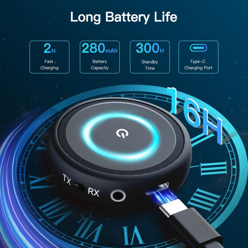 [AUSTRALIA] - BANIGIPA Bluetooth 5.3 Transmitter Receiver, 2-in-1 Wireless Transmitter Receiver for TV/Airplane/Home Stereo/Speakers/Headphones/Car, Audio Adapter w/3.5mm AUX/RCA Jack, Dual Link, Low Latency, 16H 