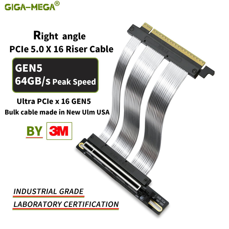 PCIe 5.0 X16 Riser Cable GPU Extension Cable GEN5 Vertical Mount for Next RTX5090, GEN5 SSD Riser Card (15cm) Right Angel 15cm