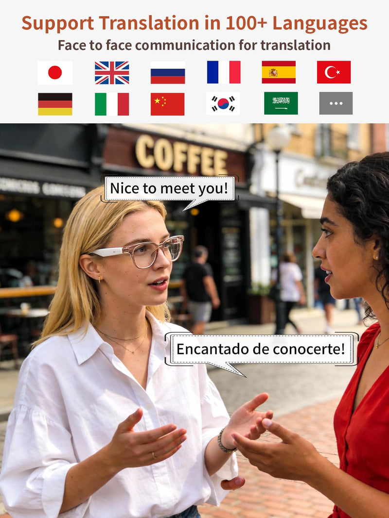 Bluetooth Glasses for Women and Men with Bluetooth 5.4, Translation Glasses with Blue Light Blocking and Color-Change Lenses, Voice Assistant, Touch Control for Travel, Meetings, Business