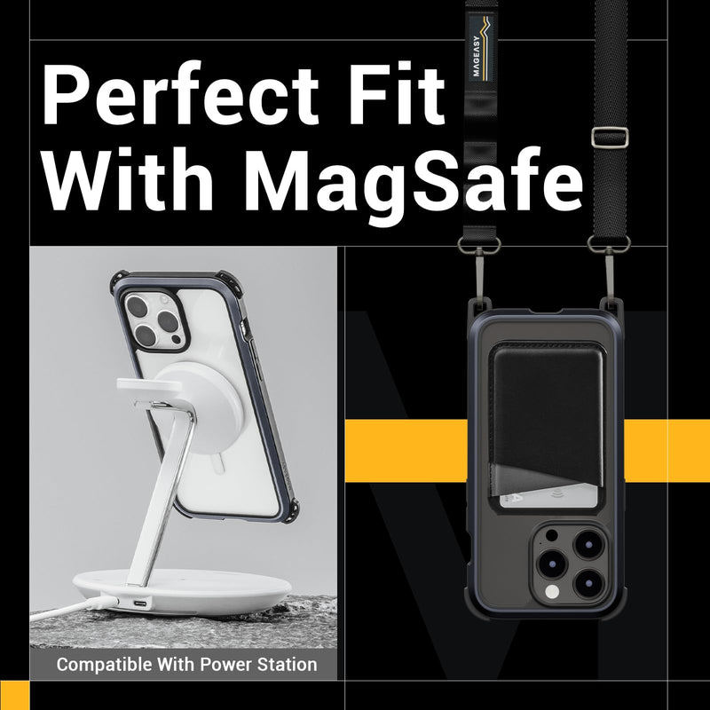 MAGEASY Case with Strap for iPhone 15 Pro - Ultimate 22ft Drop Protection, 6.1" Crossbody Case with Lanyard, Compatible with MagSafe - Odyssey Ultra M | Embedded Metal Frame for iPhone 15 Pro 6.1" Metal Black (Odyssey Ultra M)