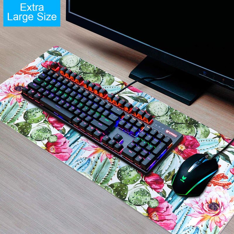 Anyshock Desk Mat, Extended Gaming Mouse Pad 35.4" x 15.7" XXL Keyboard Laptop Mousepad with Stitched Edges Non Slip Base, Water-Resistant Computer Desk Pad for Office and Home (Cactus) Green Cactus