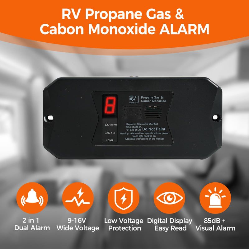 [AUSTRALIA] - RV Carbon Monoxide and Propane Detectors, Camper CO/LP Gas Alarm, 12V DC 3 Brackets Compatible with All Other Brands with Digital Display and Screwdriver, Flush & Surface Mount 