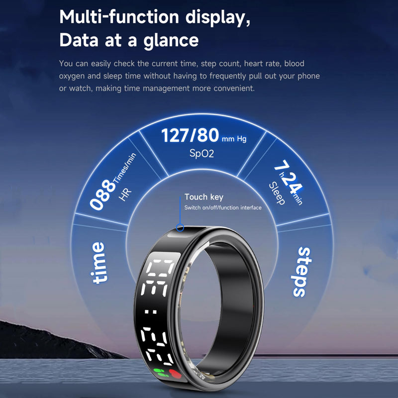 Smart Ring Fitness Sleep Health Tracker Rings for Men Women, LED Display Smart Ring Health Tracker Heart Rate, Blood Oxygen, Sleep & Step Monitor, No Subscription, IP68 Waterproof (Gold #10) Gold