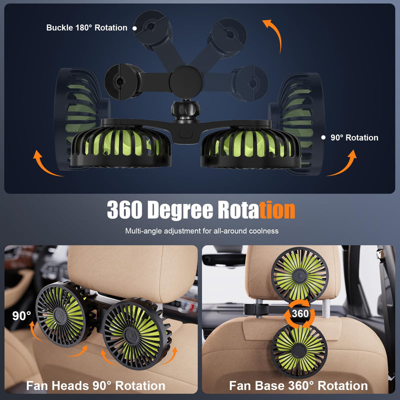 Hayousui Dual Head Car Fan and USB Car Fans for Backseat