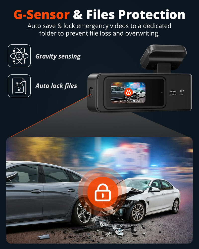 [AUSTRALIA] - 2K Dash Cam Front and Rear with 64GB SD Card, Wireless WiFi Dash Camera for Cars, 1.5'' Screen Mini Dashcam Front and Back, Support G-Sensor/Time Lapse 2 Kinds Parking Monitor 