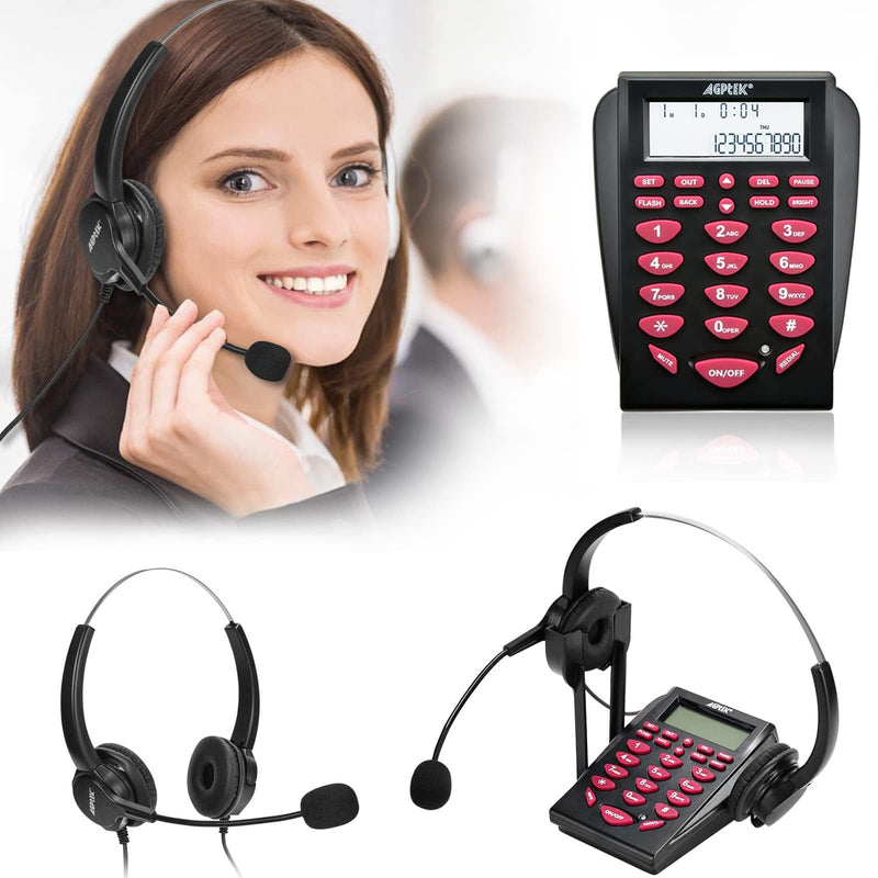 [AUSTRALIA] - AGPtEK UPGRADED Call Center Phone, Corded Telephone with Binaural Headset & Dialpad for House Call Center Office - Noise Cancellation 