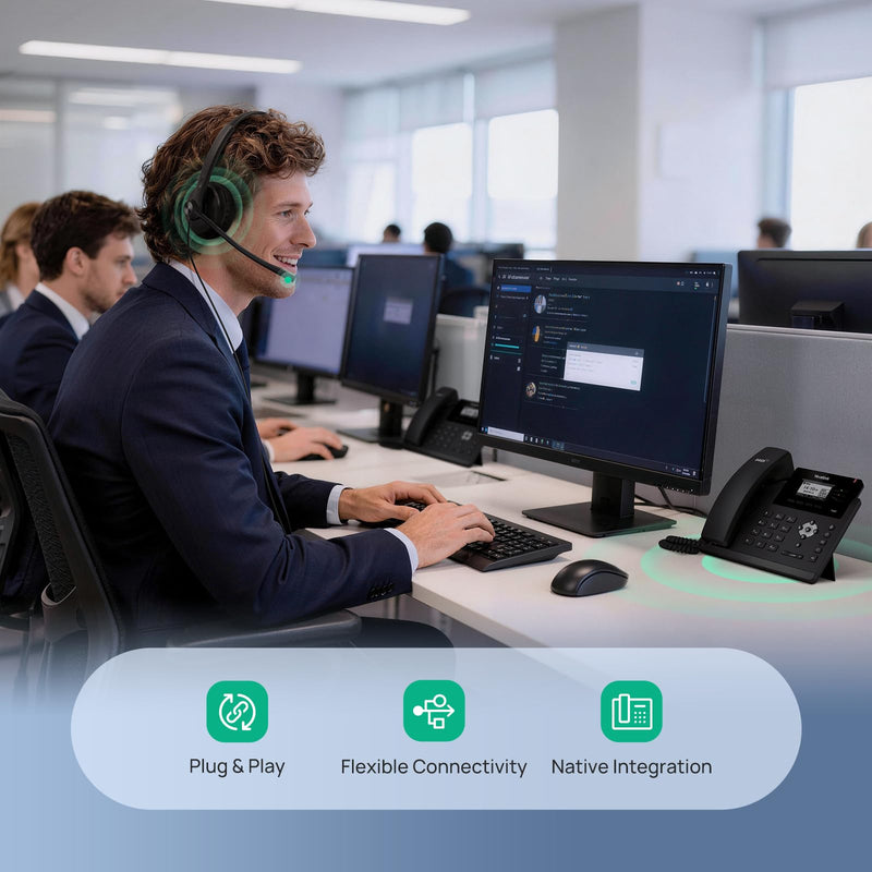[AUSTRALIA] - Yealink Phone Headsets for Office Phones YHS34 QD to RJ9 Wired Headset Compatible with Poly Snom Grandstream Phones Desk Landline Headset with Microphone -Mono/72g/2.1m Cable Mono Convenient-YHS34 