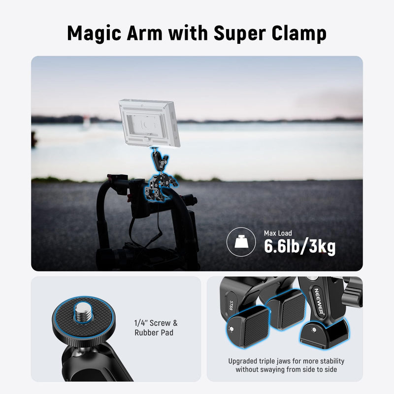 Neewer Super Clamp with 3" Dual Ballhead Magic Arm, Camera Phone Clamp Mount with 1/4" 3/8" Threads, Phone Holder Action Camera Adapter Compatible with GoPro DJI iPhone 16 15 Pro Max Plus, ST88