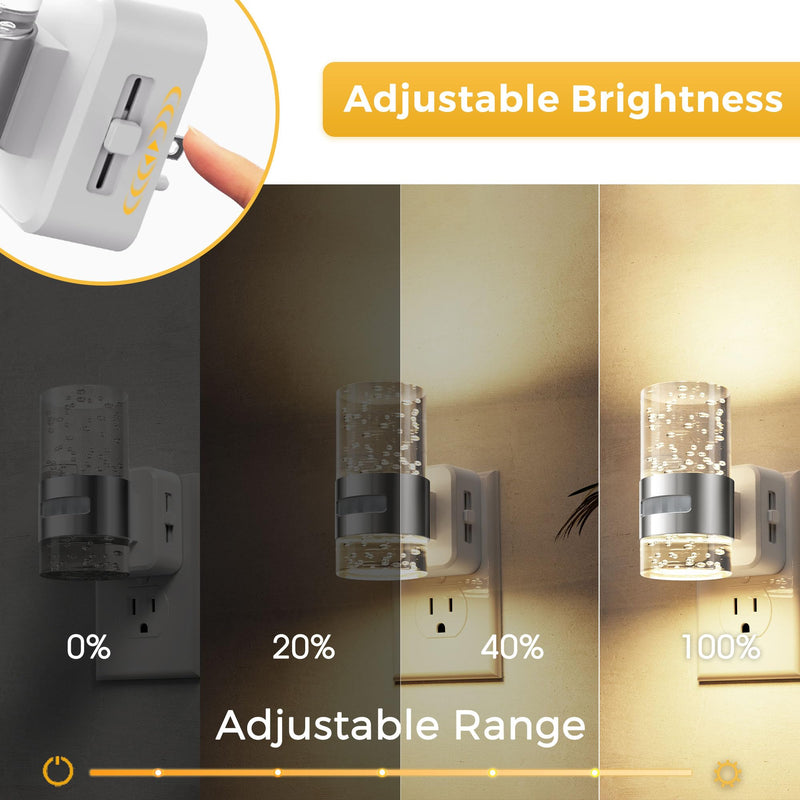 [AUSTRALIA] - L LOHAS LED Motion Sensor Night Light,Dimmable Night Lights Plug into Wall, 2 Pack 3000K Night-Lights with 0-100 LM Adjustable, Acrylic Bubble Plug in Nightlight for Bathroom Hallway Nursery Sliver-motion sensor 
