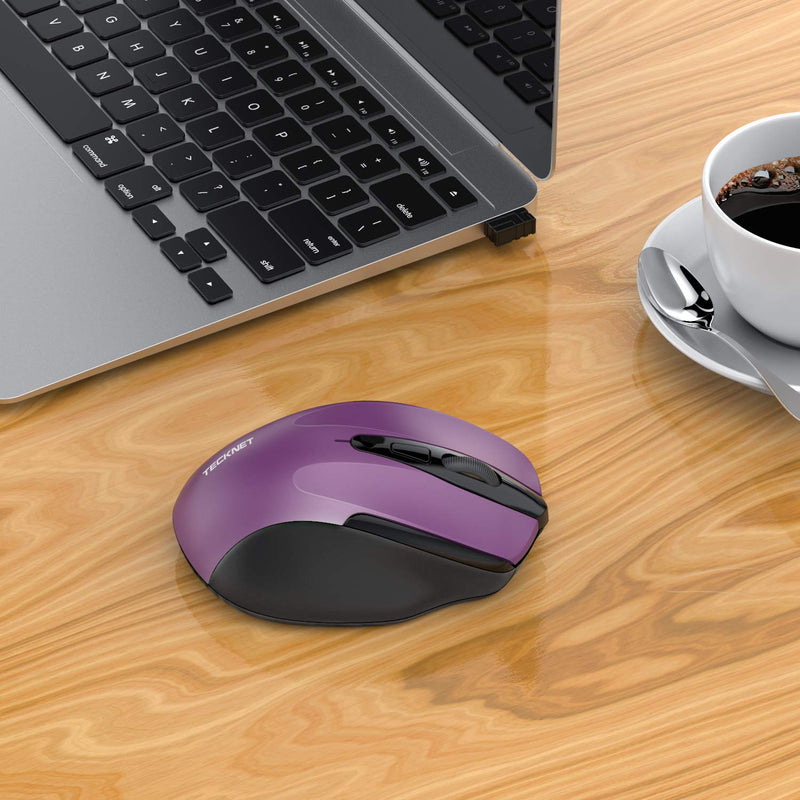 Wireless Mouse, TECKNET Pro 2.4G Ergonomic Wireless Optical Mouse with USB Nano Receiver for Laptop,PC,Computer,Chromebook,Notebook,6 Buttons,24 Months Battery Life, 2600 DPI, 5 Adjustment Levels Purple