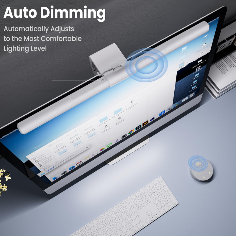 Quntis Monitor Light Bar Pro White, Eye-Care No Glare USB Computer Lamp, Stepless Dimming & Auto-Dimming Brightness, Dual Control, Modern Aesthetic Space Saving Desk Accessories Office Gaming Reading ‎ScreenLinear Pro White