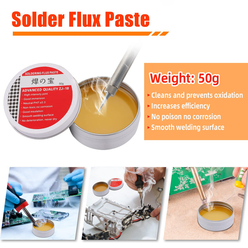 Gruiqrd Soldering Flux Paste, Lead-Free Soldering Wire, Soldering Iron Tip Cleaner, Micro Shear Wire Cutter Pliers, 4-Piece Soldering Tool Set, Soldering Iron Auxiliary Accessories, DIY Kit