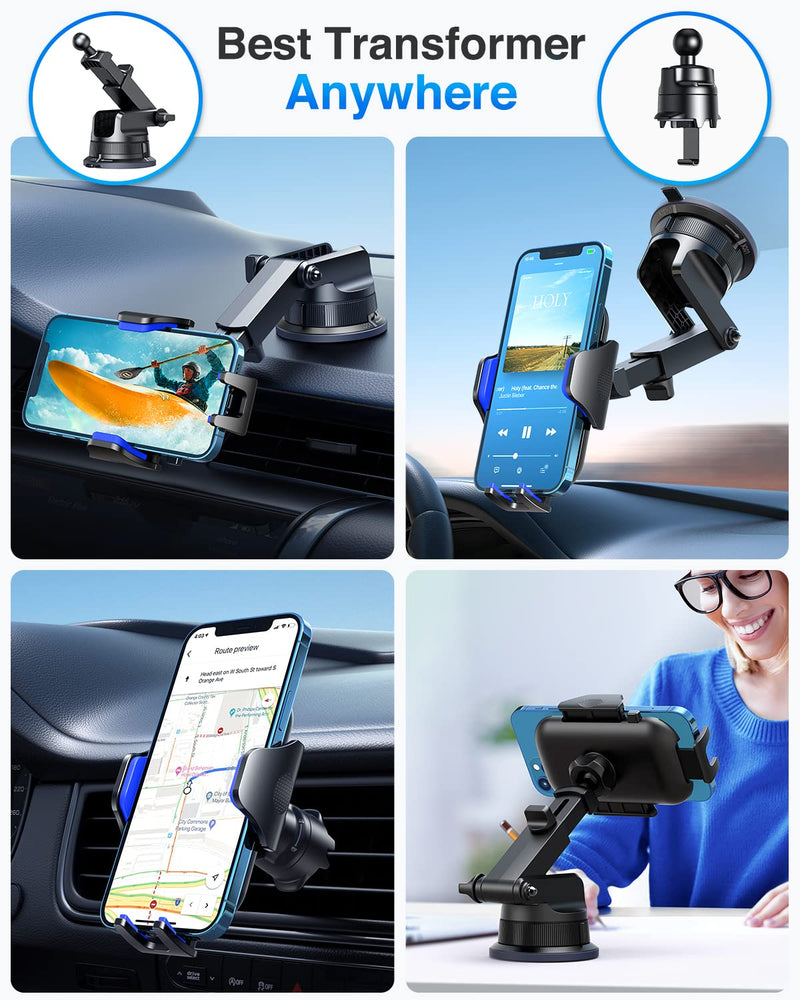 VANMASS [True Military-Grade Car Phone Holder [2024 Best Suction & Clip] Cell Phone Mount for Dashboard Windshield Vent Truck Cradle Dash Stand for iPhone 15 Pro Max 14 13 12 Android, Blue