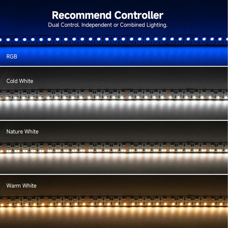 BTF-LIGHTING Double Row 270Leds/M RGBCCT LED Strip Light - 5050RGB+2835,Brighter Tunable White 2700K-6500K & RGB, 24VDC 16.4Ft, for Kitchen, Living Room,15mm Width,IP30, RA>90 (No Adapter/Controller) 270LEDs/m-IP30 White PCB-DC24V