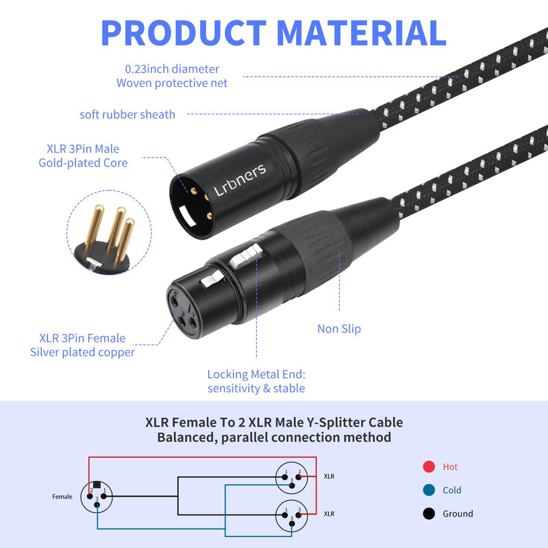 [AUSTRALIA] - 2FT XLR Female to Dual Male Cable – 3pin XLR Y-Splitter Adapter for PA Systems & Multi-Device Routing 2-Pack 1 Female to 2 Male 