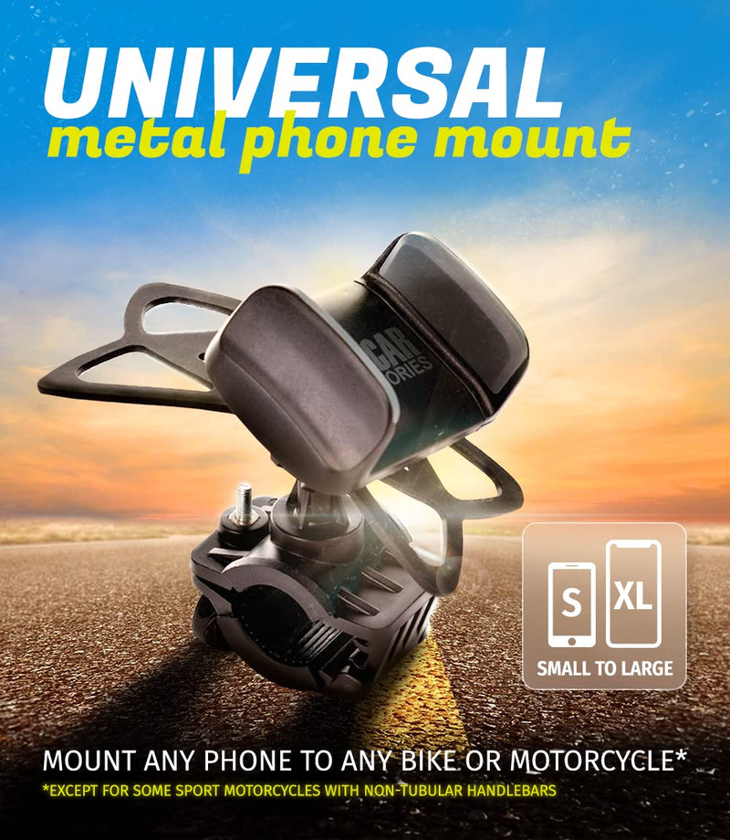 Metal Bike & Motorcycle Phone Mount for Any Smartphone (iPhone 16 Pro Max/e, Galaxy S25). Unbreakable Handlebar Cell Phone Holder for Bike, Scooter, Bicycle Phone Mount. x10 to Safeness & Comfort Metal (Aluminium)