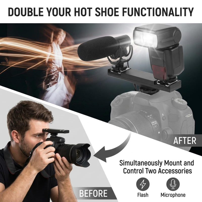 [AUSTRALIA] - Dual Hot Shoe Splitter Camera Shoe Mounts, Dual Hot Shoe Flash Speedlite Light Bracket for SLR Camera Camcorder, Extension Bar Mount Cold Shoe Extension Bracket (for Canon) For Canon 