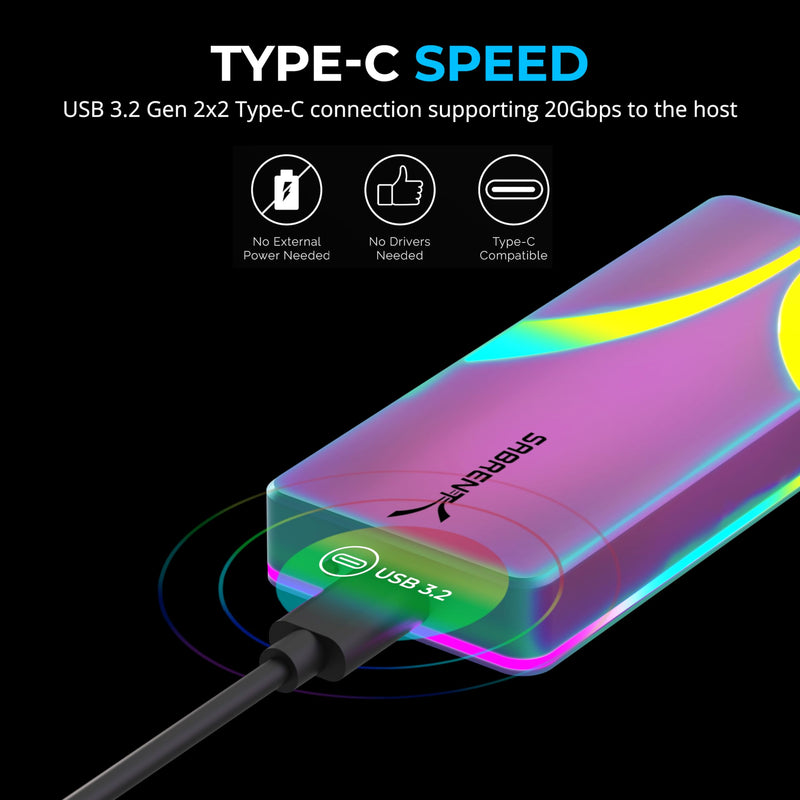 SABRENT Rocket RGB USB C 20Gbps M.2 SATA/NVMe SSD Enclosure - Special Edition (EC-RGBC)