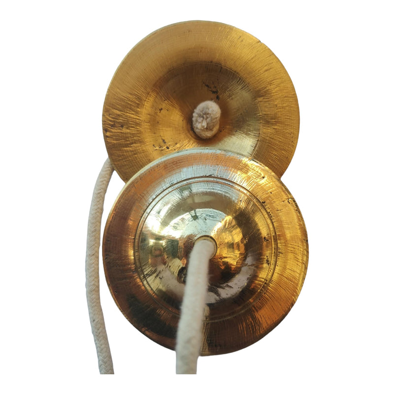 Manjeera Manjira (4 x 4 inch Dia 333 gram) Brass Manjeera Hand Cymbal Finger Cymbal for Puja