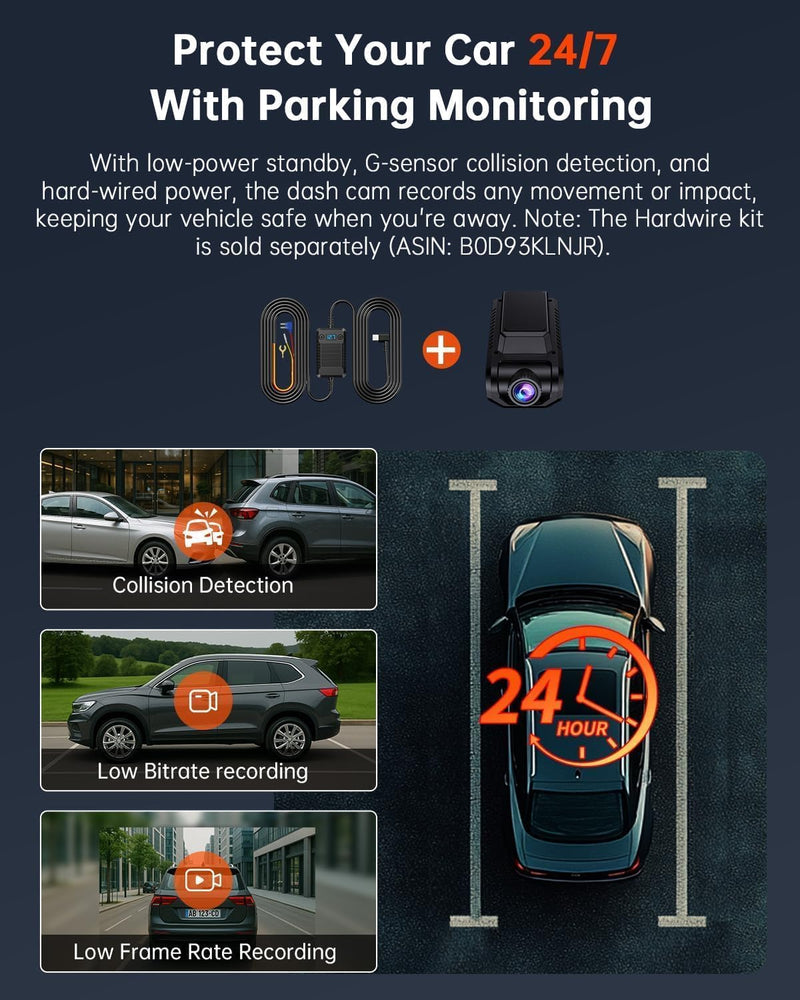 [AUSTRALIA] - Dash Cam Front and Rear, 4K Ultra HD+1080P Dash Camera for Cars, Built-in Wi-Fi GPS, Included 32GB Card, 2.0'' IPS Screen Mini Car Camera, App, Night Vision, 170°Wide Angle, 24H Parking Mode Black 