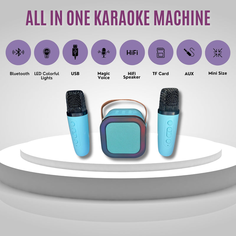 Mini Karaoke Machine with Two Microphones (Blue) Blue
