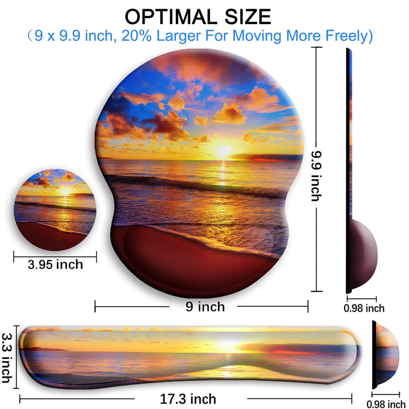 Mouse Pad and Keyboard Wrist Rest Support, with Non-Slip PU Base,Gel Mouse Pad with Coaster,Pain Relief for Gaming, Computer,Office -Sunset Beach B-Sunset Beach