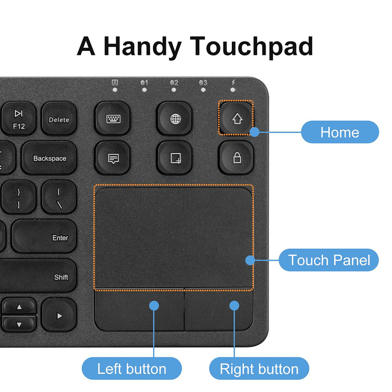 SANWA Multi Device Bluetooth Keyboard with Touchpad, Rechargeable Keypad with Trackpad for Laptop Desktop Computer PC iPad/iPhone Tablet, Compatible with MacBook, Windows, Android, iOS, Black