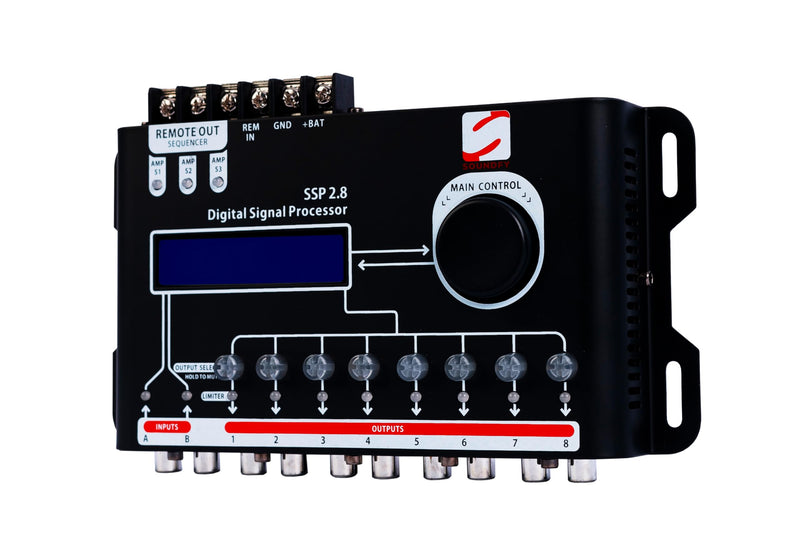 SSP 2.8 Digital Crossover and Equalizer 2 Channel Inputs and 8 Channel Outputs Full Digital Signal Processor DSP Sequencer 15 Band Graphic Equalization 12 Presets