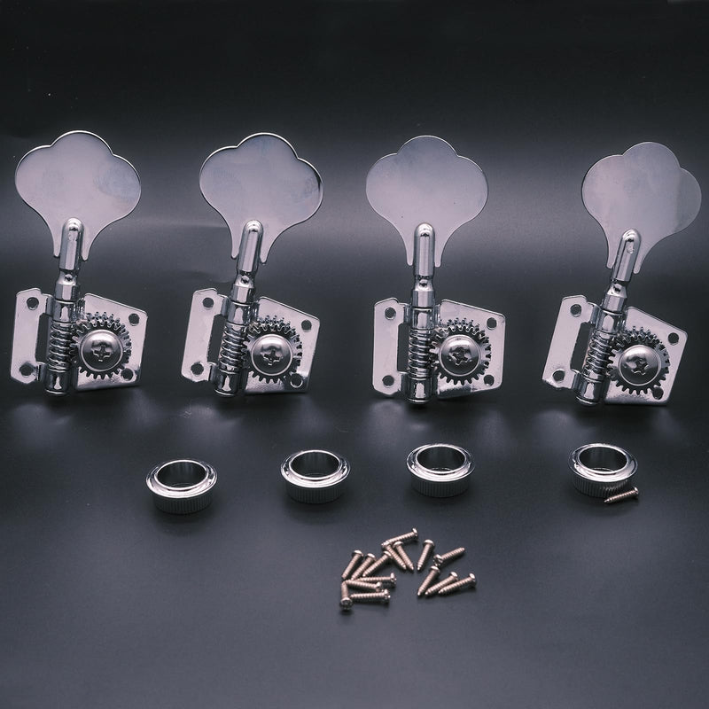 4R Opened Electric Bass Guitar Tuning Pegs Machine Heads Tuners for Bass for Jazz Precision P Bass Replacement (4R Chrome) 4R Chrome