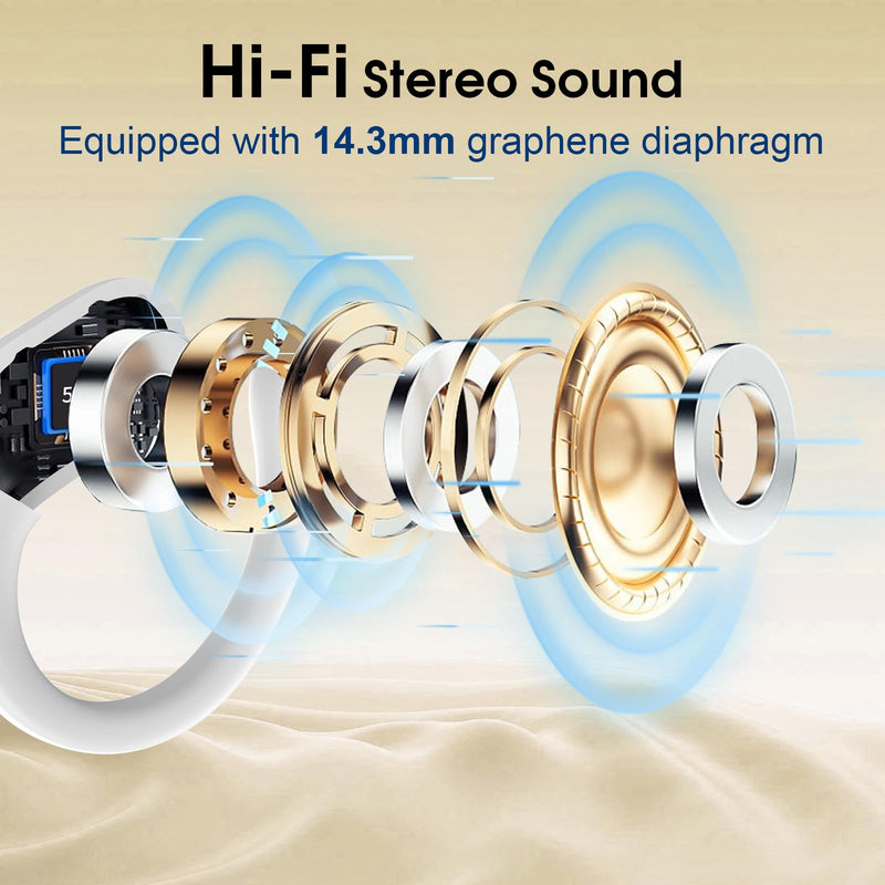 Wireless Earbuds 75H Bluetooth 5.4 Sport Headphones with Earhooks, White | IPX7 Waterproof In-ear Buds Feature ENC Noise Cancelling Mic & Deep Bass. Stereo Sound Device for Gym Running Workout