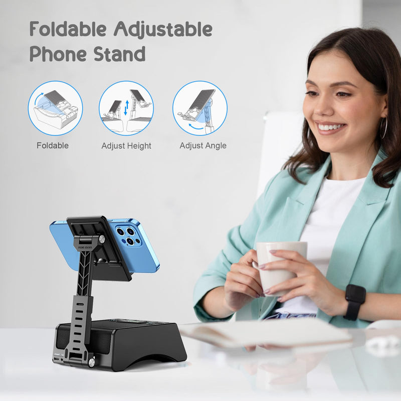 Gifts for Men Women Foldable Cellphone Stand with Bluetooth Speaker Charging Station Birthday Gift Idea for Mom Dad Cool Gadget Tech Gifts Black